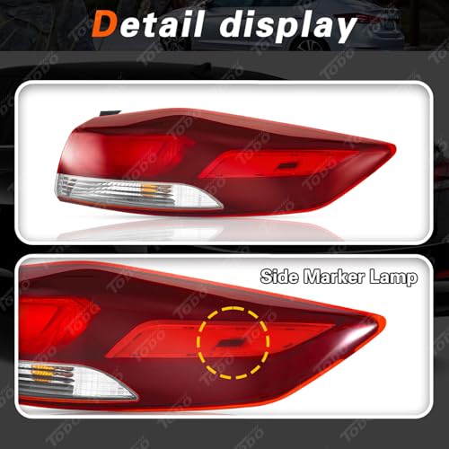 TODO Left Outer Tail Light with Side Marker Compatible with 2017-2018 Hyundai Elantra US Built, Driver Side Exterior Rear Lamp Replacement OE 92401-F3000 - Image 3