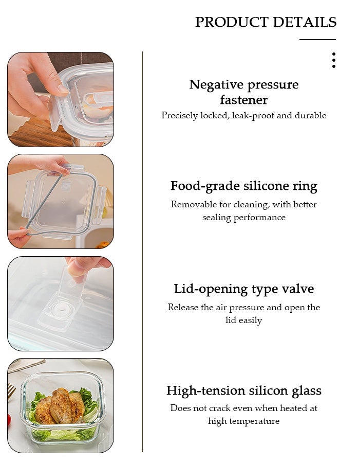 DUNISO 3 قطع صندوق غداء زجاجي، حاوية طعام بنمط بينتو مقاومة للتسرب مع غطاء محكم ومقسم، صندوق تخزين طعام محكم قابل لإعادة الاستخدام، حاويات تخزين الطعام للميكروويف، الفرن، المجمد وغسالة الصحون، حاويات تحضير الوجبات الزجاجية للتخزين/حاوية الطعام/صندوق غداء بينتو - Image 3