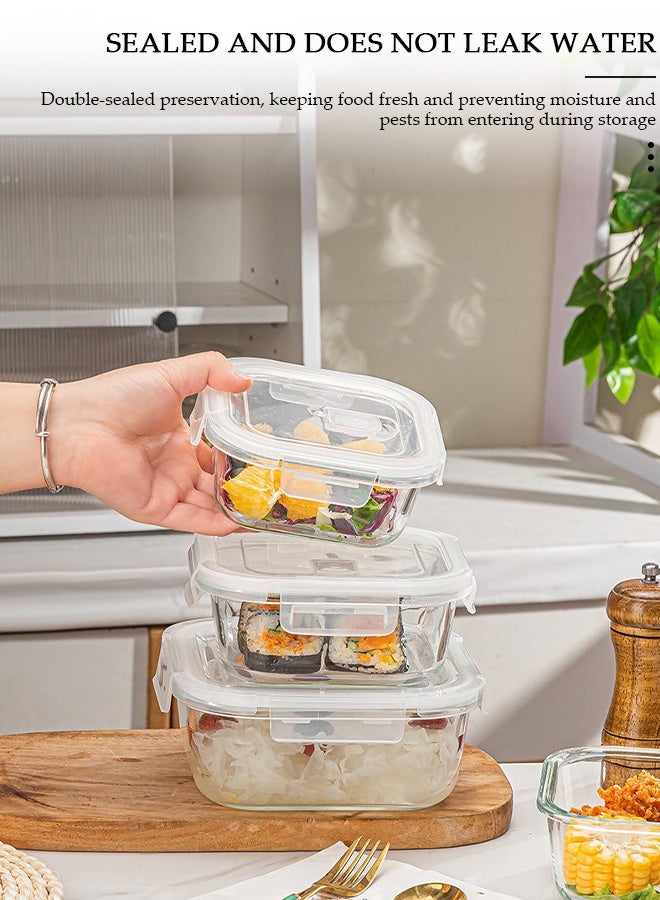 DUNISO 3 قطع صندوق غداء زجاجي، حاوية طعام بنمط بينتو مقاومة للتسرب مع غطاء محكم ومقسم، صندوق تخزين طعام محكم قابل لإعادة الاستخدام، حاويات تخزين الطعام للميكروويف، الفرن، المجمد وغسالة الصحون، حاويات تحضير الوجبات الزجاجية للتخزين/حاوية الطعام/صندوق غداء بينتو - Image 5