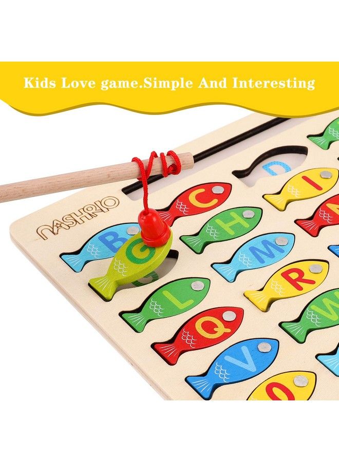 NASHRIO Magnetic Wooden Fishing Game Toy For Toddlers Alphabet Fish Catching Counting Games Puzzle With Numbers And Letters Preschool Learning Abc And Math Educational Toys For 3 4 5 Years Old Girl Boy Kids - Image 4