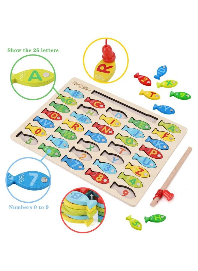 NASHRIO Magnetic Wooden Fishing Game Toy For Toddlers Alphabet Fish Catching Counting Games Puzzle With Numbers And Letters Preschool Learning Abc And Math Educational Toys For 3 4 5 Years Old Girl Boy Kids - Image 3