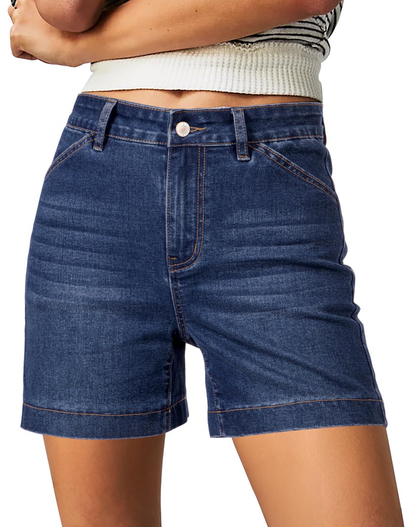 luvamia Jean Shorts for Women High Waisted Trendy Loose Stretchy Denim Shorts Western Wear for Women Classic Blue Size Large Size 12 14 - Image 1