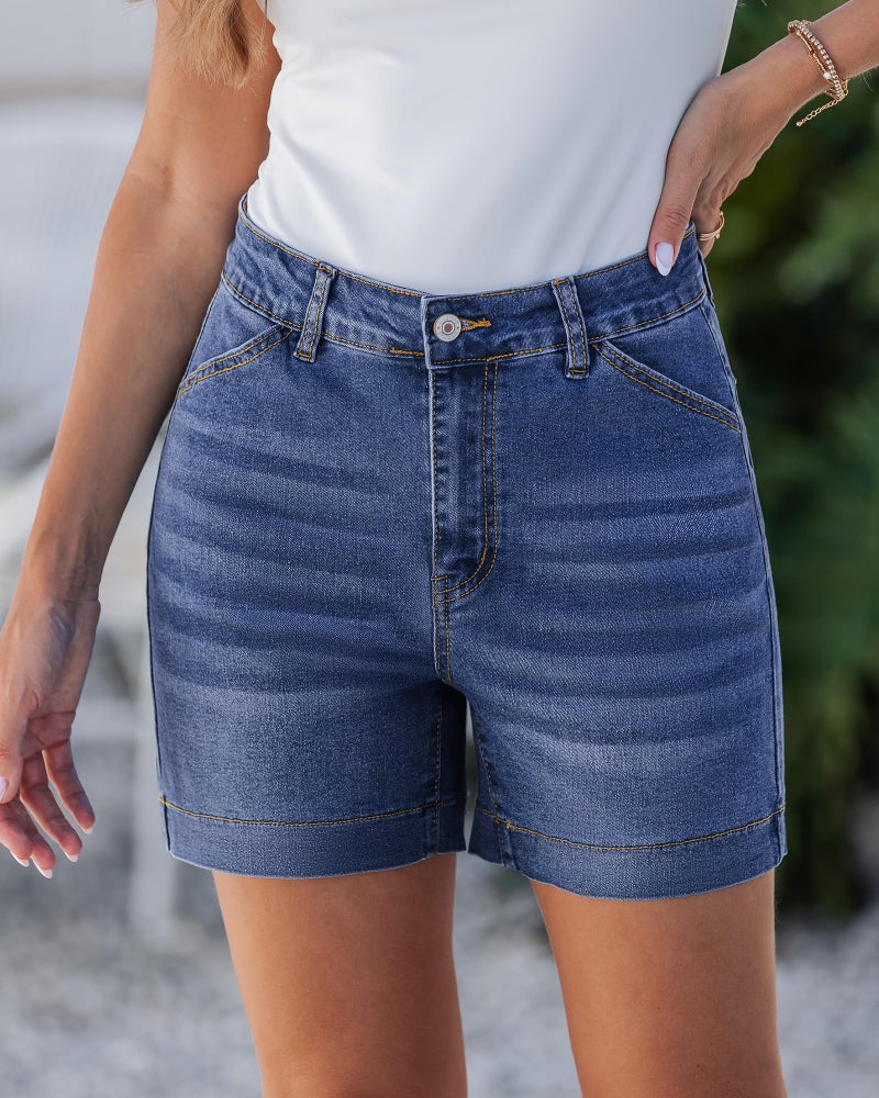 luvamia Jean Shorts for Women High Waisted Trendy Loose Stretchy Denim Shorts Western Wear for Women Classic Blue Size Large Size 12 14 - Image 2
