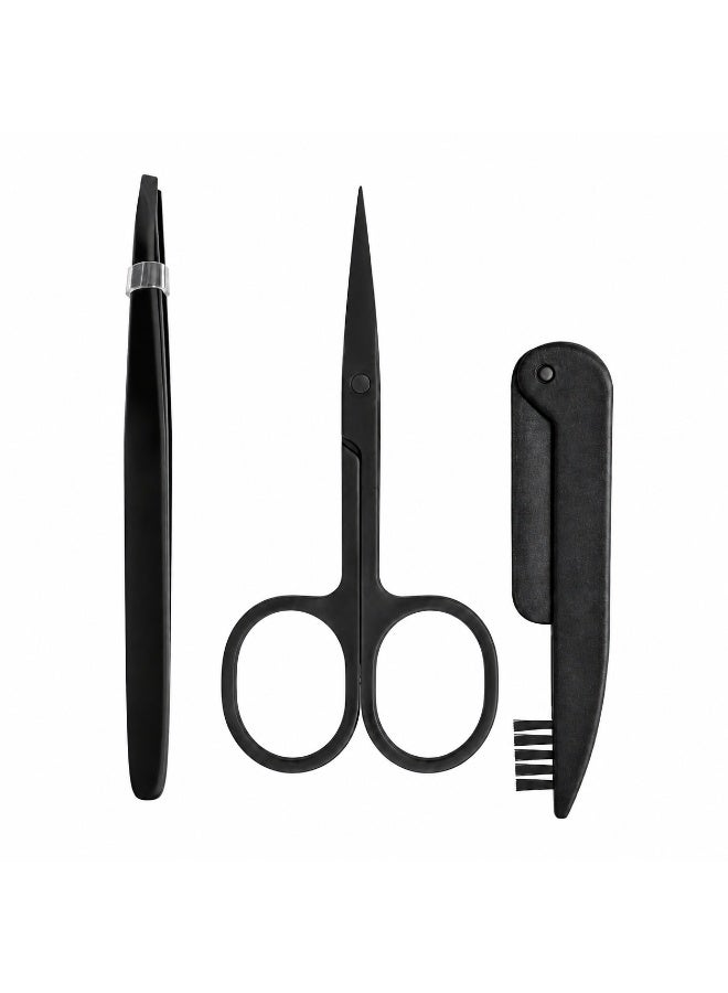 طقم حواجب 3 قطع، مقص حواجب وملقاط مائل وأداة إزالة شعر الوجه قابلة للطي - Image 2