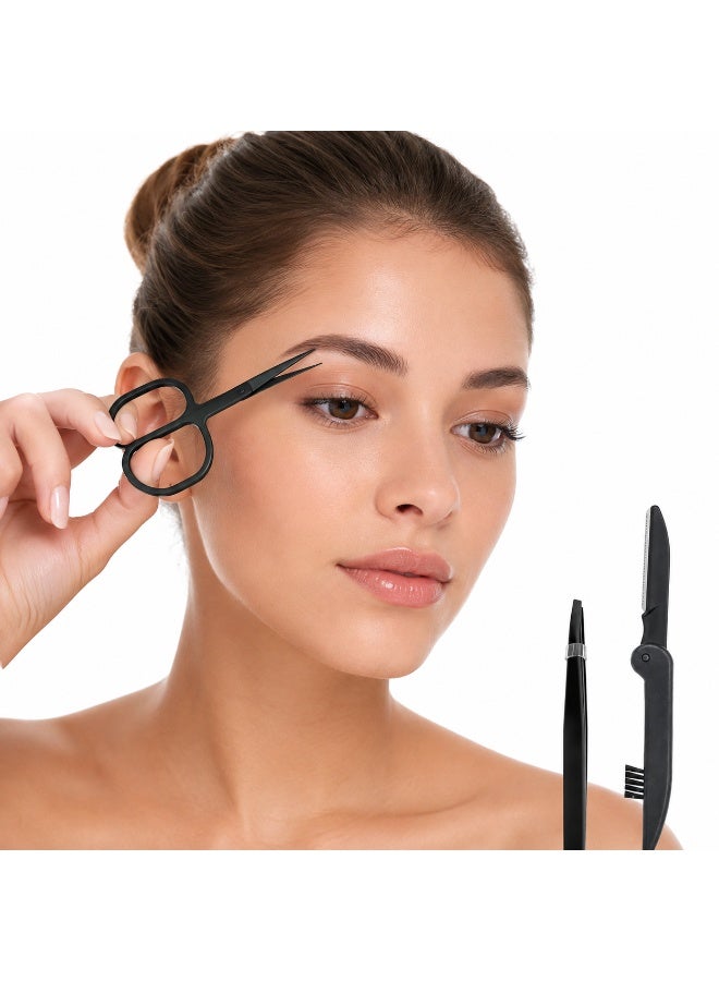 طقم حواجب 3 قطع، مقص حواجب وملقاط مائل وأداة إزالة شعر الوجه قابلة للطي - Image 4