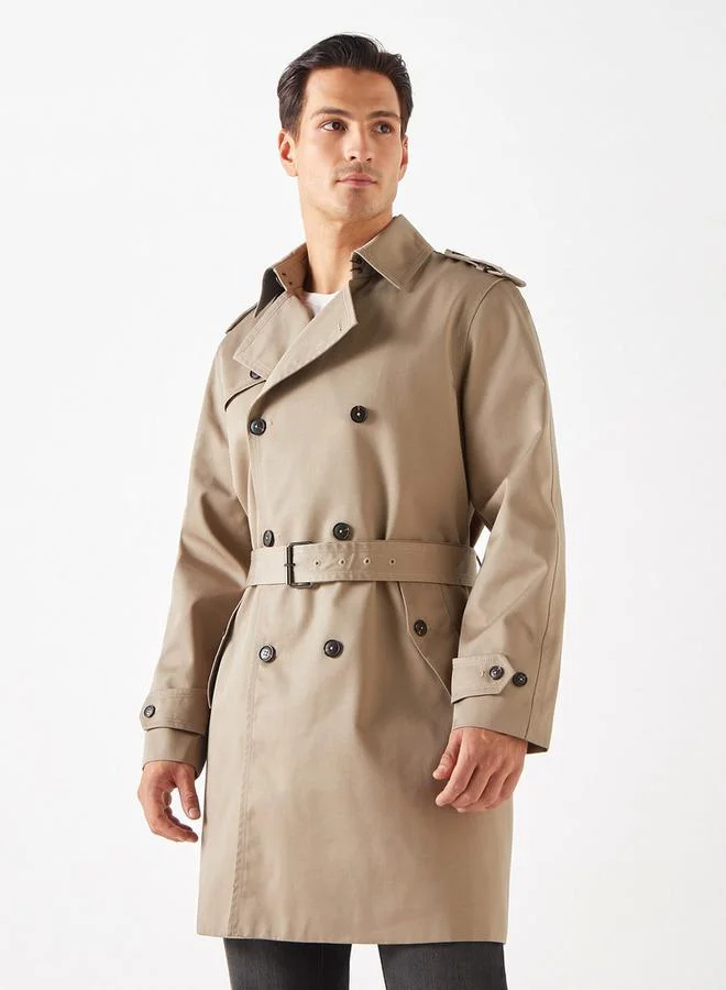 Iconic Iconic Belted Trench Coat with Long Sleeves