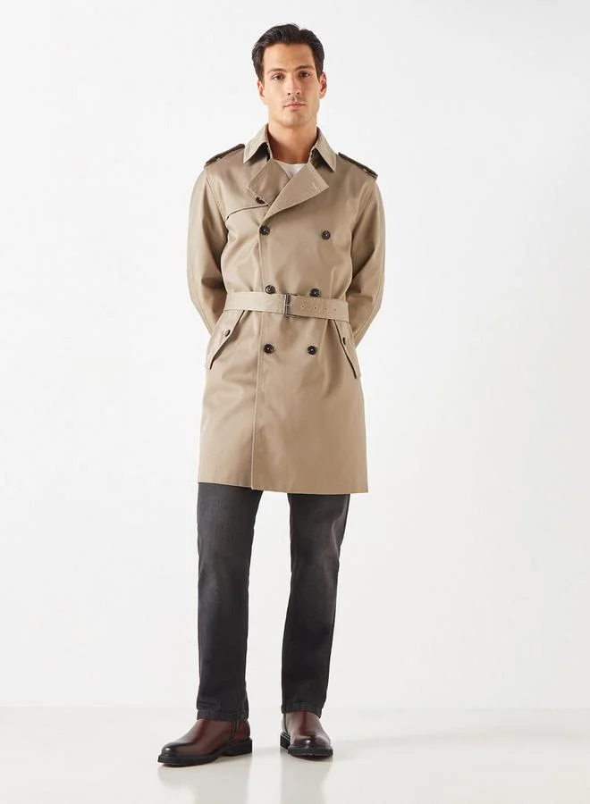 Iconic Iconic Belted Trench Coat with Long Sleeves