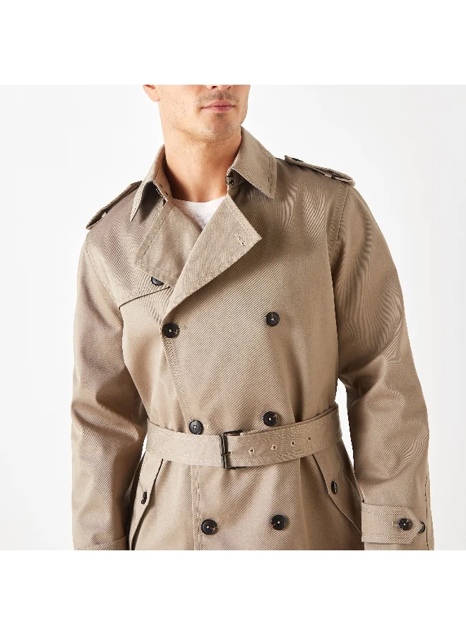 Iconic Iconic Belted Trench Coat with Long Sleeves