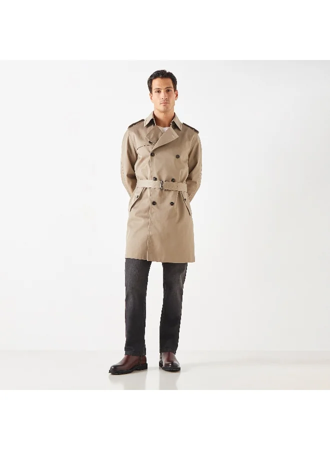 Iconic Iconic Belted Trench Coat with Long Sleeves