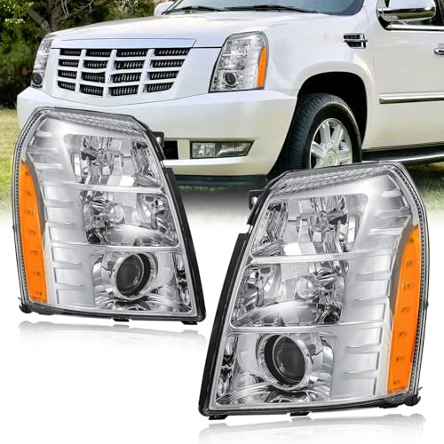Fullux HID Projector Headlight Assembly for 20072014 Cadillac Escalade20072014 Escalade ESV20072013 Escalade EXT Left Right Side Headlamp Chrome Housing Amber Reflector - Image 1