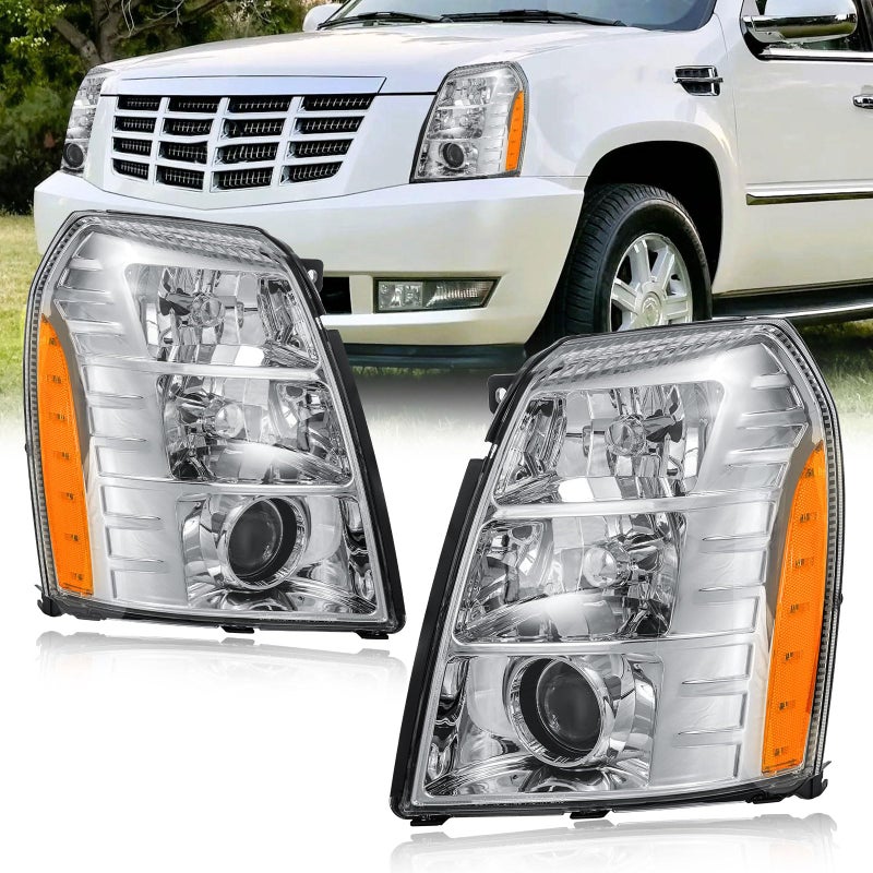 Fullux HID Projector Headlight Assembly for 20072014 Cadillac Escalade20072014 Escalade ESV20072013 Escalade EXT Left Right Side Headlamp Chrome Housing Amber Reflector - Image 3