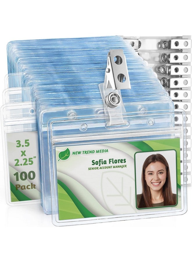 EcoEarth Horizontal Pvc Id Badge Holder With Metal Clips & Vinyl Straps With Soft Edge (Sealable Fits 3.5X2.25 Inch Inserts) (Clear 100-Pack), Waterproof Id Holder Bulk, Id Card Holder, Name Tag - Image 1