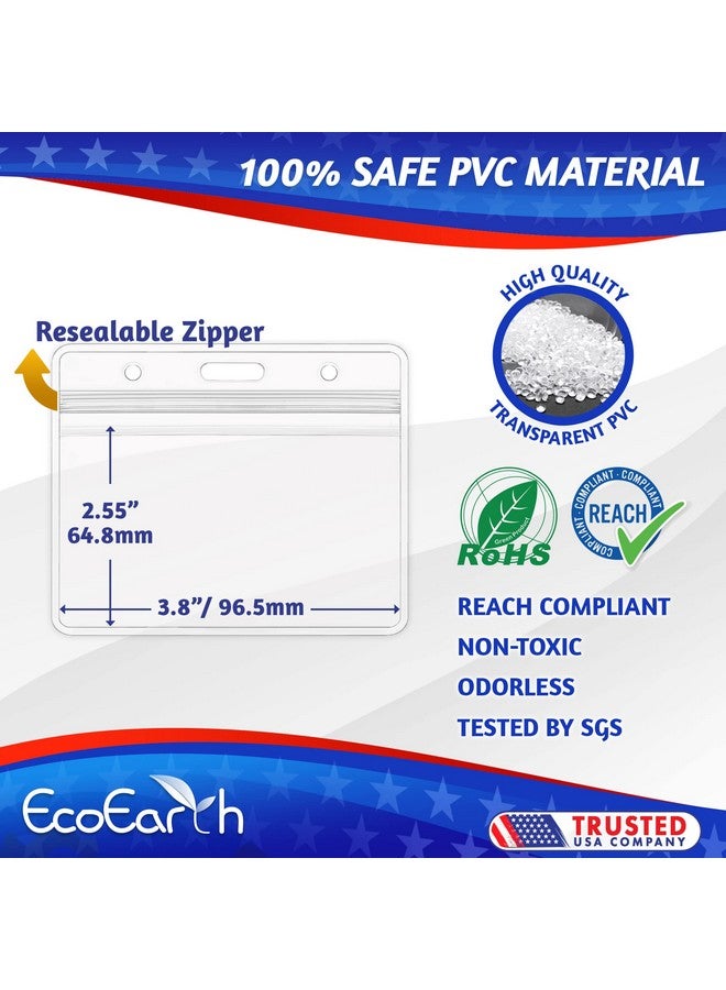 EcoEarth Horizontal Pvc Id Badge Holder With Metal Clips & Vinyl Straps With Soft Edge (Sealable Fits 3.5X2.25 Inch Inserts) (Clear 100-Pack), Waterproof Id Holder Bulk, Id Card Holder, Name Tag - Image 2