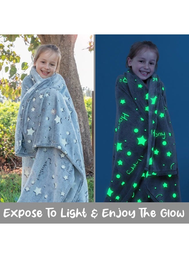 LIDERSTAR Glow in The Dark Throw Blanket,Super Soft Cozy Furry Plush Fleece Blanket Decorated with Stars and Words of Healing, Birthday Gift for Girls Boys Kids Teens Grandkids Toddler, Gray,50"x 60" - Image 3