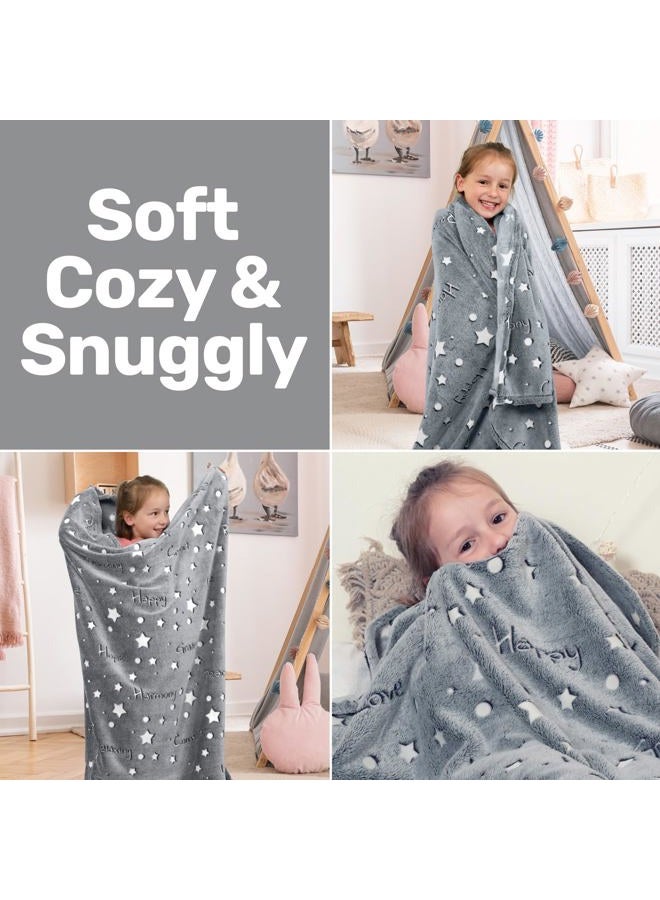 LIDERSTAR Glow in The Dark Throw Blanket,Super Soft Cozy Furry Plush Fleece Blanket Decorated with Stars and Words of Healing, Birthday Gift for Girls Boys Kids Teens Grandkids Toddler, Gray,50"x 60" - Image 5