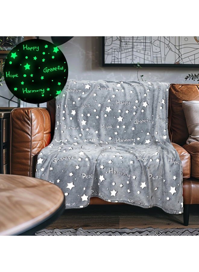 LIDERSTAR Glow in The Dark Throw Blanket,Super Soft Cozy Furry Plush Fleece Blanket Decorated with Stars and Words of Healing, Birthday Gift for Girls Boys Kids Teens Grandkids Toddler, Gray,50"x 60" - Image 4
