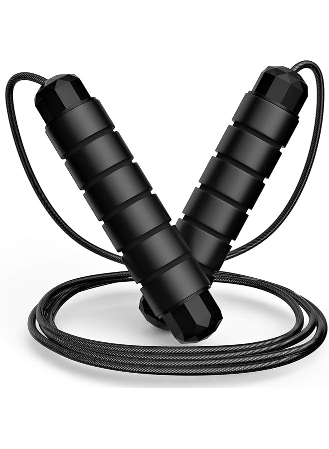 Jump Rope, Tangle-Free Rapid Speed Jumping Rope Cable with Ball Bearings for Women, Men and Kids, Adjustable Foam Handles Steel Jump Ropes for Fitness,Black