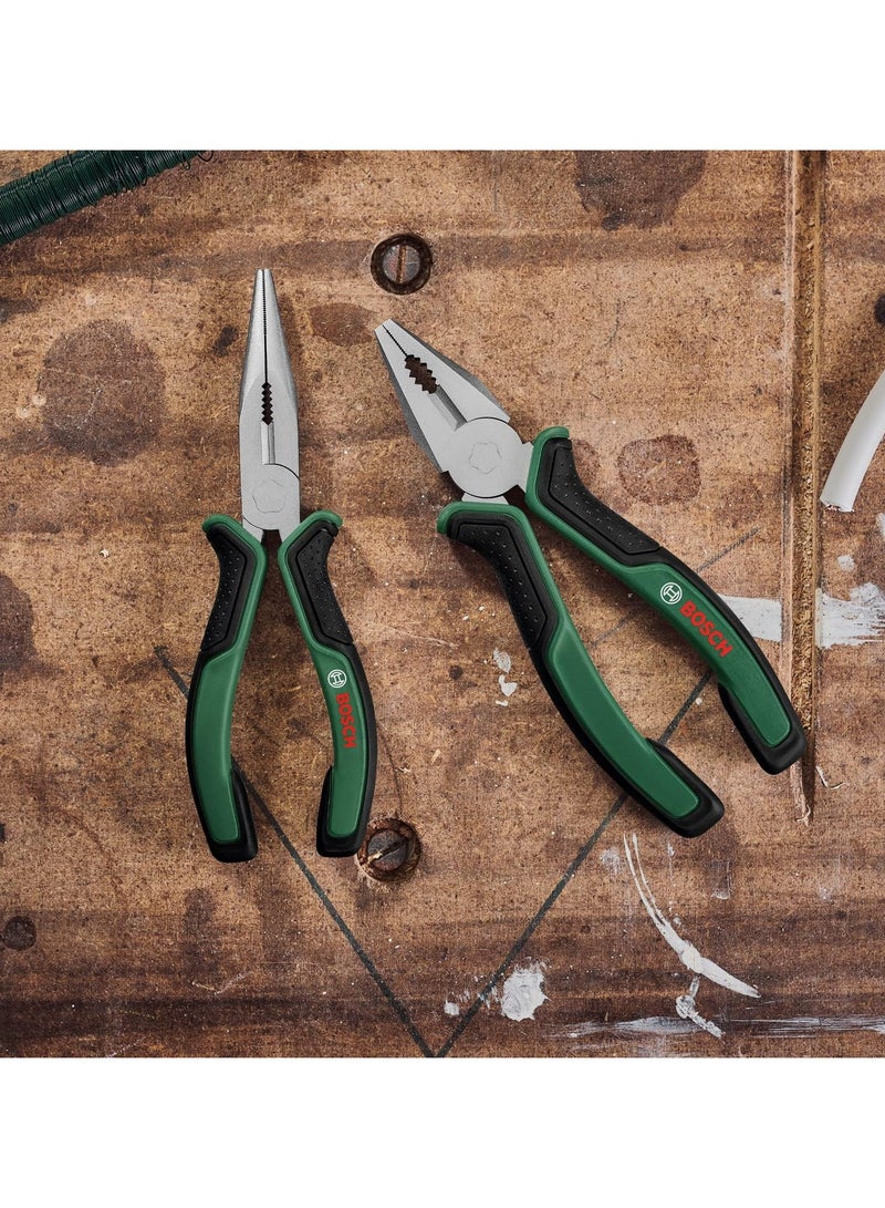 Bosch 2-piece pliers set (1 high-quality, precise and durable pliers and 1 long ergonomic pliers for many different tasks, chrome-nickel surface) - Image 2