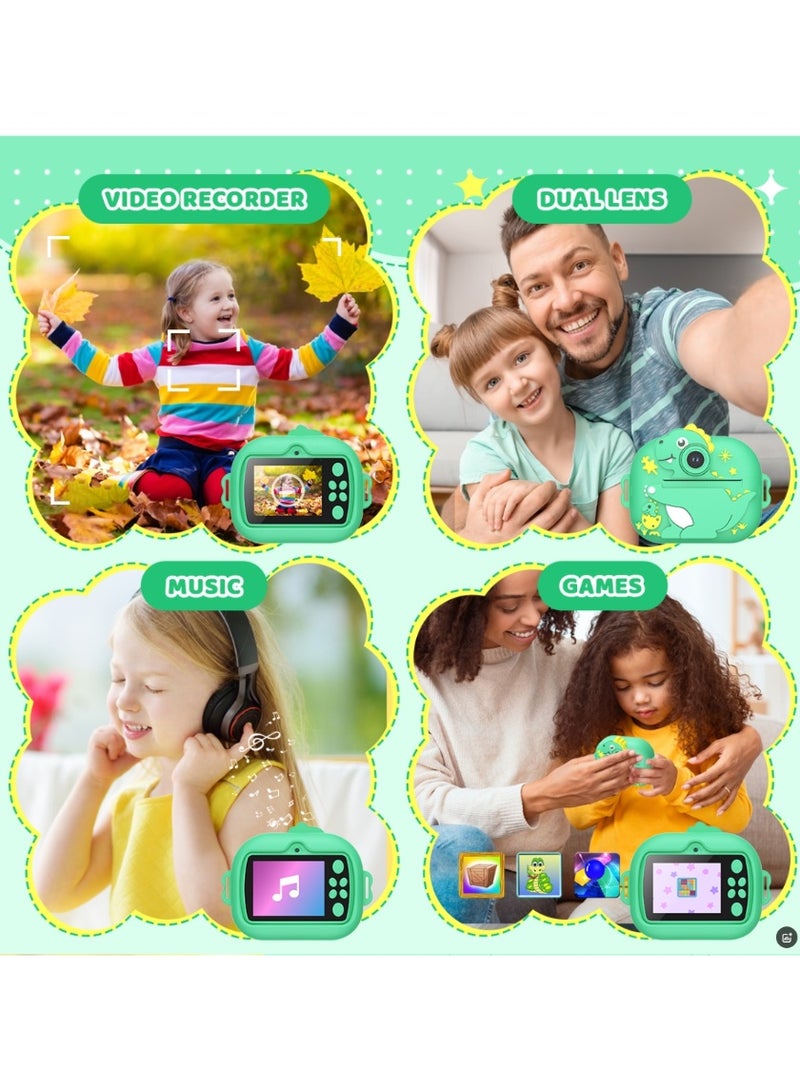Generic Instant camera for kids Dinosaur – Thermal printing – Jurassic shockproof case – 3 rolls included – Photo/Selfie – Video 1080P – 32 GB educational memory card - Image 4