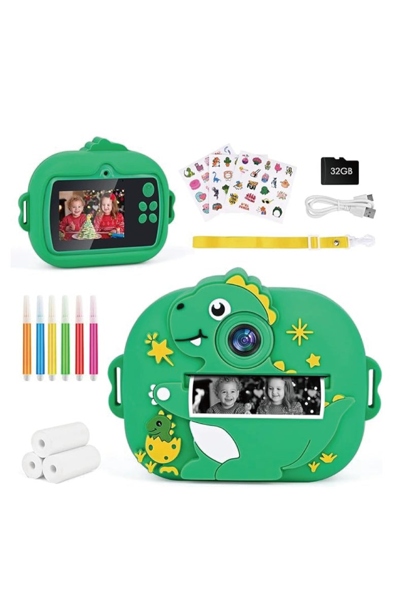 Generic Instant camera for kids Dinosaur – Thermal printing – Jurassic shockproof case – 3 rolls included – Photo/Selfie – Video 1080P – 32 GB educational memory card - Image 1