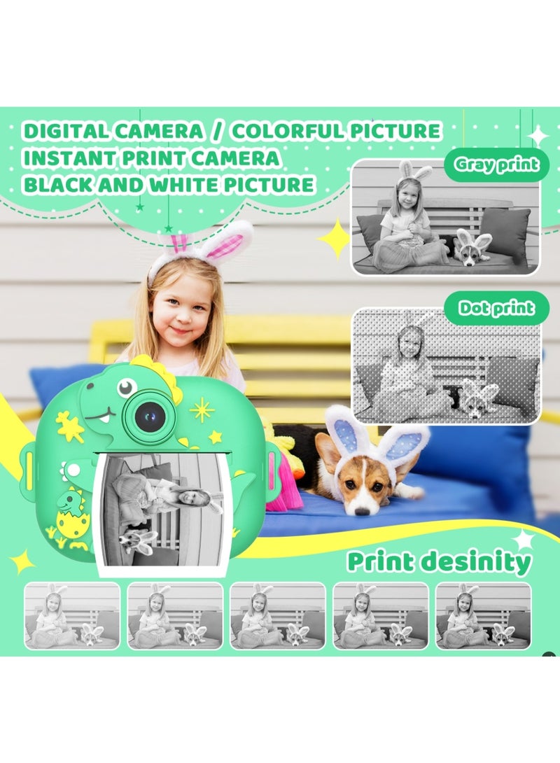 Generic Instant camera for kids Dinosaur – Thermal printing – Jurassic shockproof case – 3 rolls included – Photo/Selfie – Video 1080P – 32 GB educational memory card - Image 3