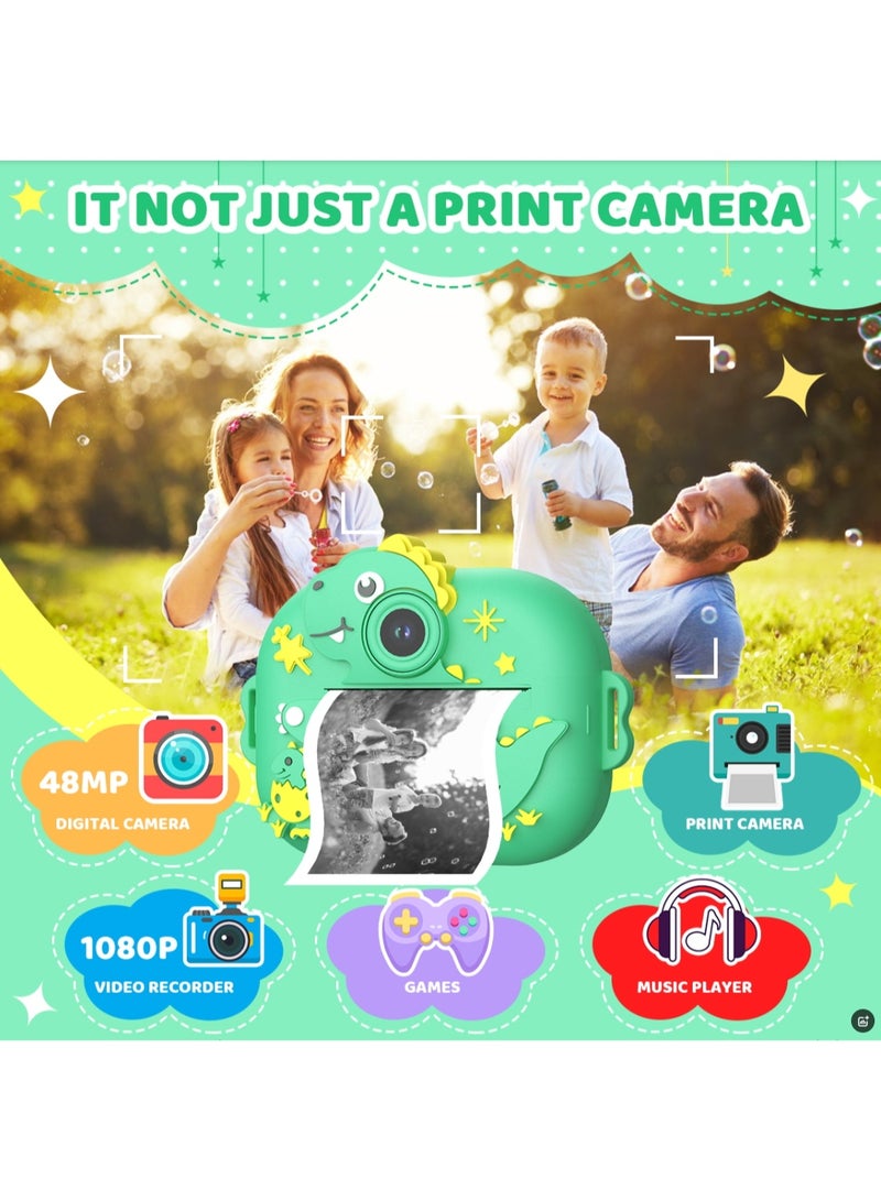 Generic Instant camera for kids Dinosaur – Thermal printing – Jurassic shockproof case – 3 rolls included – Photo/Selfie – Video 1080P – 32 GB educational memory card - Image 2