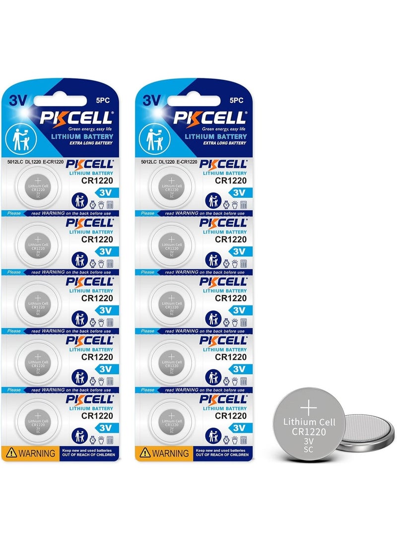 PKCELL CR1220 Battery 10-Pack CR1220 3V Lithium Battery - Image 1