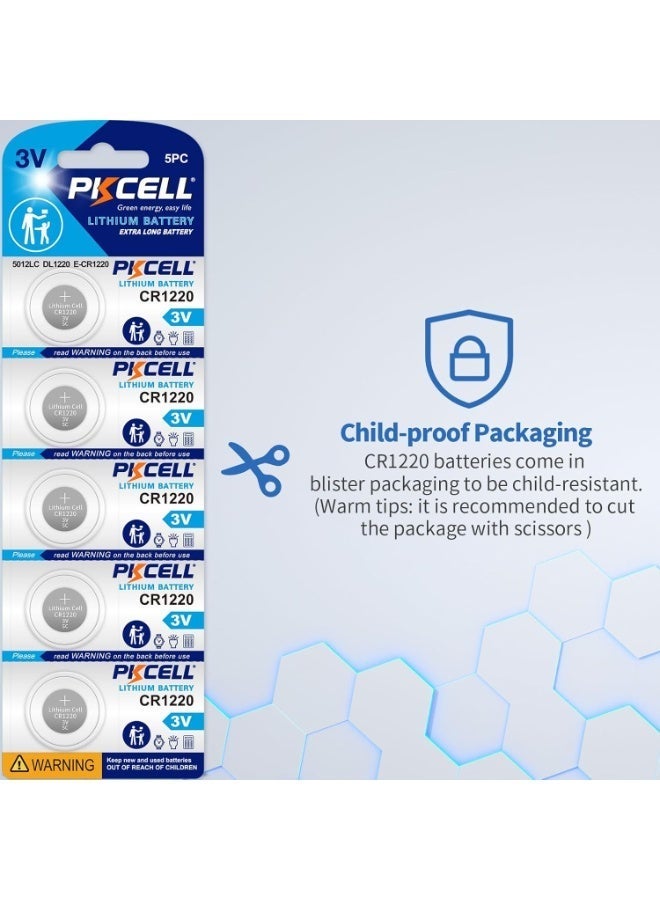 PKCELL CR1220 Battery 10-Pack CR1220 3V Lithium Battery - Image 3
