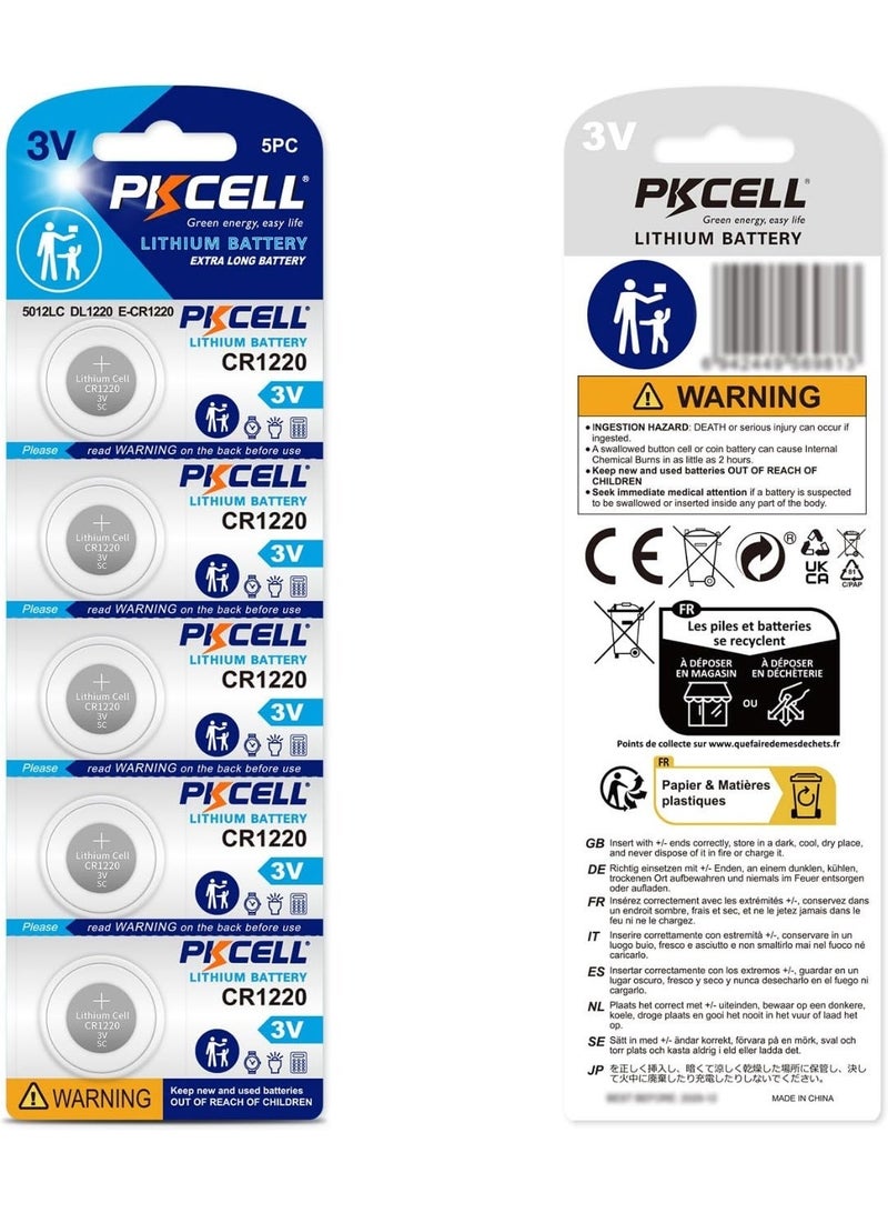 PKCELL CR1220 Battery 10-Pack CR1220 3V Lithium Battery - Image 2