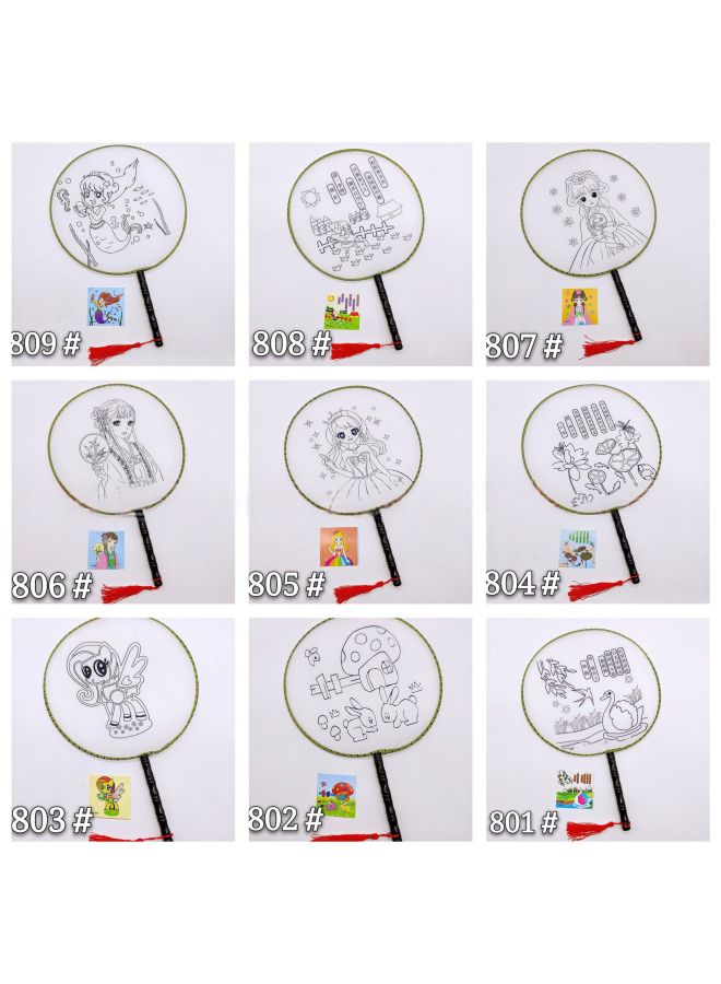 Children's Graffiti Painted Fan Stall Round Fan Kindergarten Diy Painting Palace Fan Cartoon Pattern Coloring Group Fan-Color:Big Lotus  - Image 5