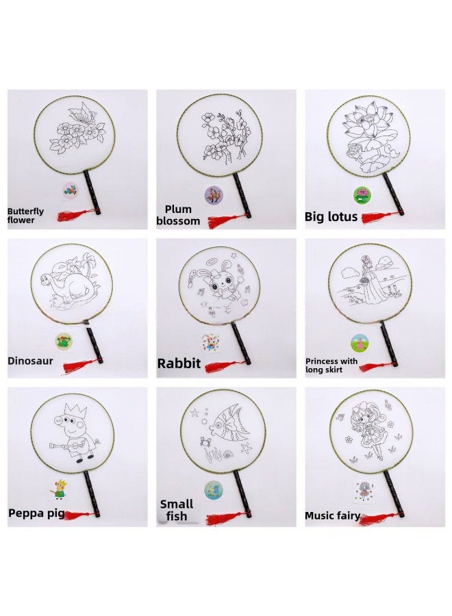 Children's Graffiti Painted Fan Stall Round Fan Kindergarten Diy Painting Palace Fan Cartoon Pattern Coloring Group Fan-Color:Big Lotus  - Image 4