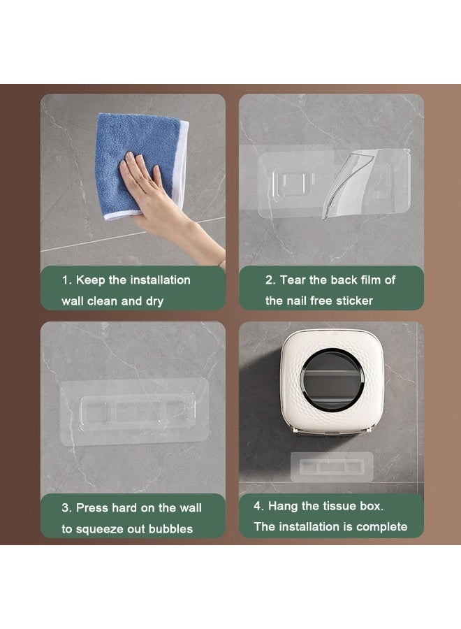 موثوقية التنبؤ حامل مناشف ورقية، حامل ورق تواليت متعدد الوظائف يثبت على الحائط، غطاء علبة مناديل مقاوم للماء بدون حفر مع لفة مناديل ورقية، مناديل ورقية معلقة للحمام والمطبخ وغرفة المعيشة - Image 3
