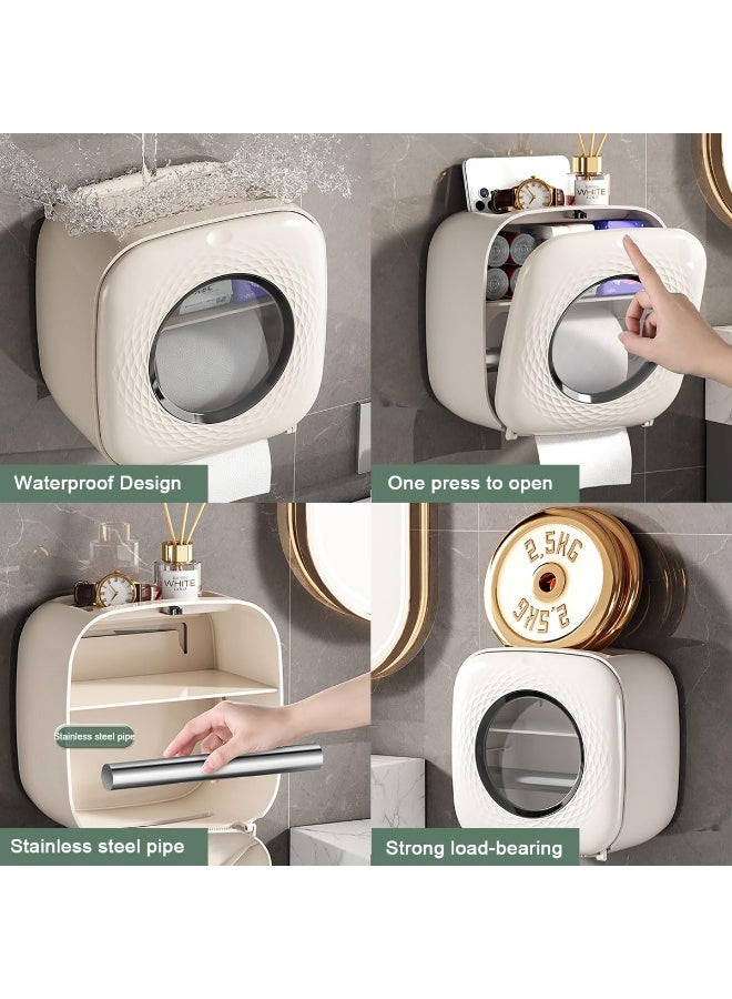 موثوقية التنبؤ حامل مناشف ورقية، حامل ورق تواليت متعدد الوظائف يثبت على الحائط، غطاء علبة مناديل مقاوم للماء بدون حفر مع لفة مناديل ورقية، مناديل ورقية معلقة للحمام والمطبخ وغرفة المعيشة - Image 2