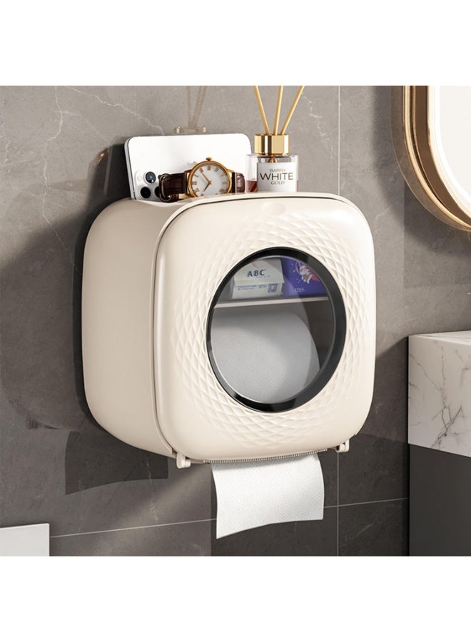 موثوقية التنبؤ حامل مناشف ورقية، حامل ورق تواليت متعدد الوظائف يثبت على الحائط، غطاء علبة مناديل مقاوم للماء بدون حفر مع لفة مناديل ورقية، مناديل ورقية معلقة للحمام والمطبخ وغرفة المعيشة - Image 1