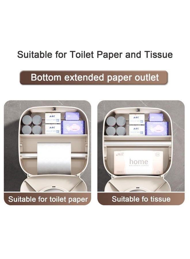 موثوقية التنبؤ حامل مناشف ورقية، حامل ورق تواليت متعدد الوظائف يثبت على الحائط، غطاء علبة مناديل مقاوم للماء بدون حفر مع لفة مناديل ورقية، مناديل ورقية معلقة للحمام والمطبخ وغرفة المعيشة - Image 4