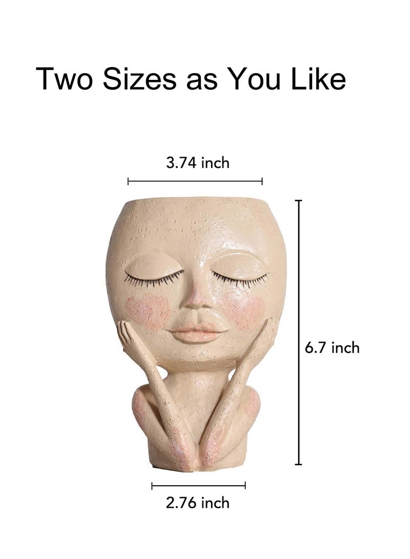 KASTWAVE Face Planter Pot, Face Flower Pot, Succulent Planter Cute Resin Cactus Planter with Drainage Hole Closed Eyes, Face Flower Pots for Indoor and Outdoor Plants - Image 3