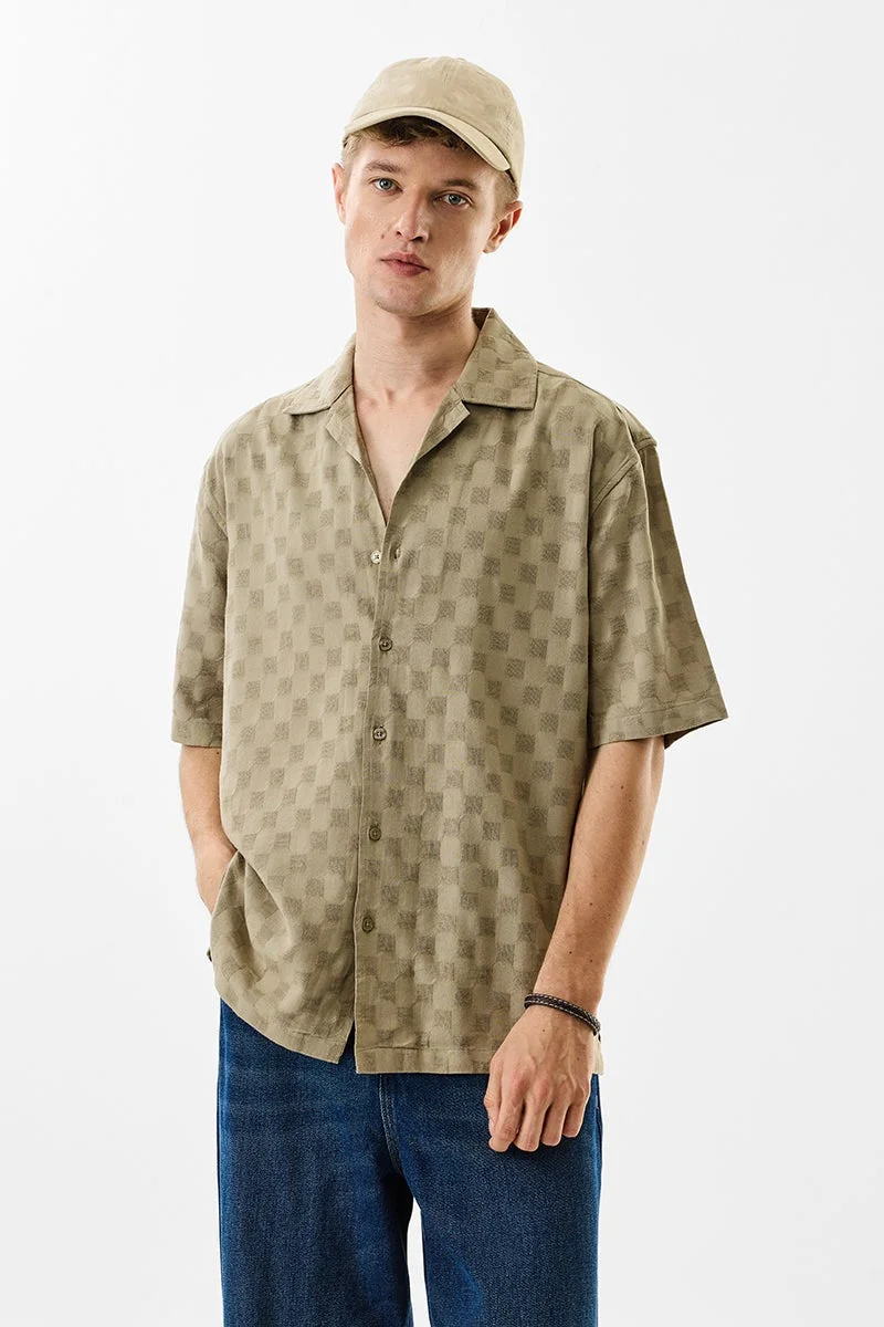 SNITCH Beige Textured Half Sleeve Oversized Shirt