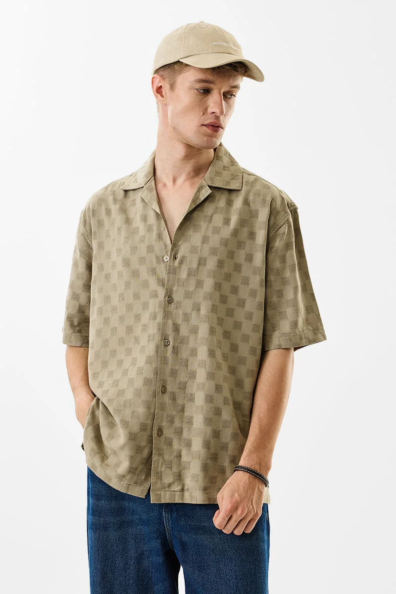 سنيتش Beige Textured Half Sleeve Oversized Shirt