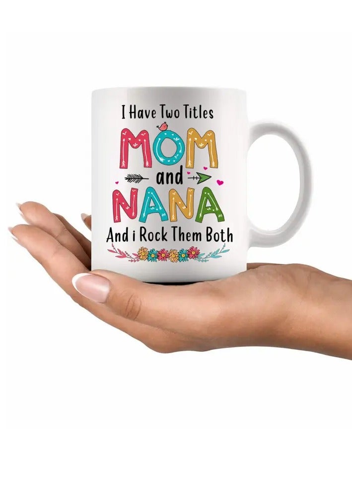 RYN 1pc "Mom & Nana" 11oz Ceramic Coffee Mug - Heartwarming Dual-Title Design with Colorful Floral Accents, Dishwasher Safe, Perfect for Mother's Day & Birthday Gifts, Mother's Day Mug|Playful Lettering Mug|Durable Ceramic, Coffee Bar Accessories - Image 5