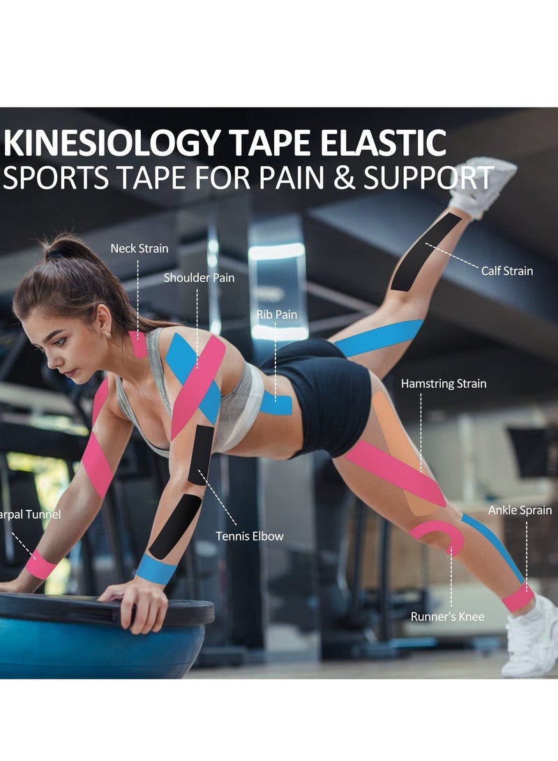 4 Rolls Kinesiology Tapes Waterproof Breathable Elastic Muscle Support Tape for Exercise, Sports & Injury Recovery, 5cm x 5m Per Roll  - Image 5