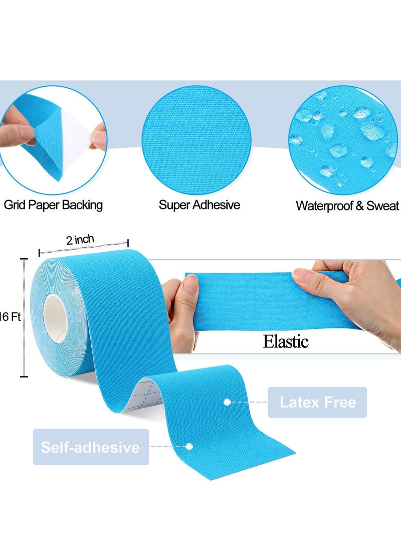 4 Rolls Kinesiology Tapes Waterproof Breathable Elastic Muscle Support Tape for Exercise, Sports & Injury Recovery, 5cm x 5m Per Roll  - Image 2