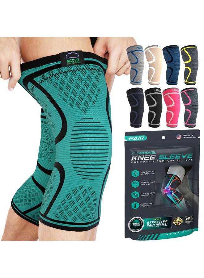 Modvel 2 Pack Knee Brace for Women & Men - Workout Knees Compression Sleeve for Knee Pain Relief Joint Support for ACL, Arthritis, Meniscus Tear Knees Brace for Sports, Rodilleras para Gym Fitness - Image 1