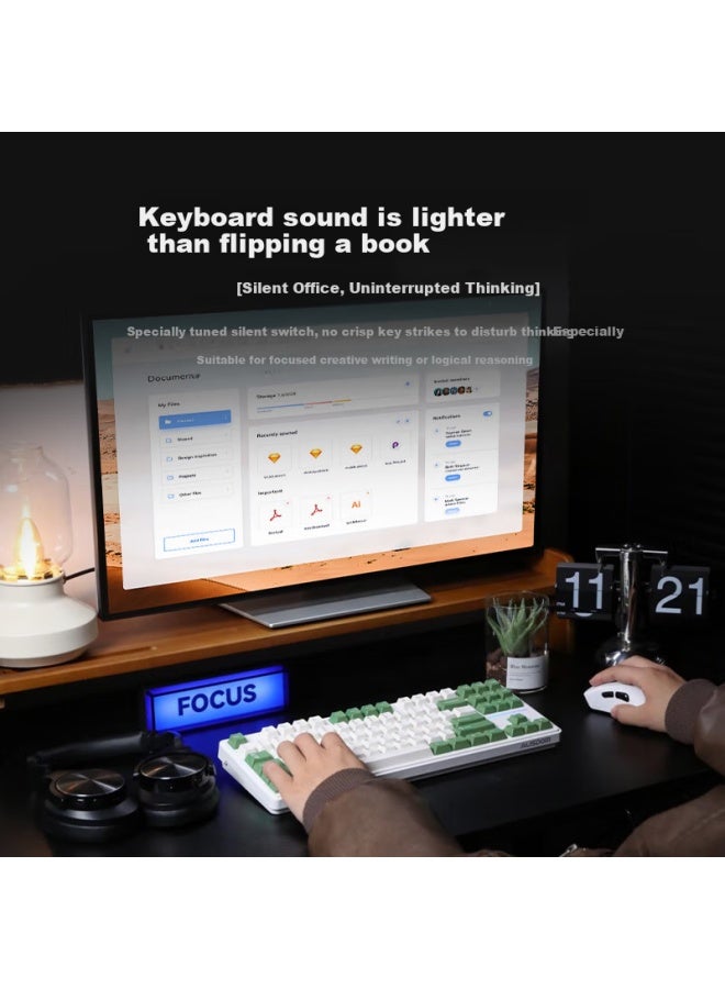 AUSDOM Asdun H87 Silent Mechanical Keyboard, Wireless Bluetooth Tri-mode, Gaming, E-sports, Office, Customizable Keyboard, Gasket Structure, 6-layer Filling, 1000mah Safe Key, Anti-ghosting, Green And White - Image 1