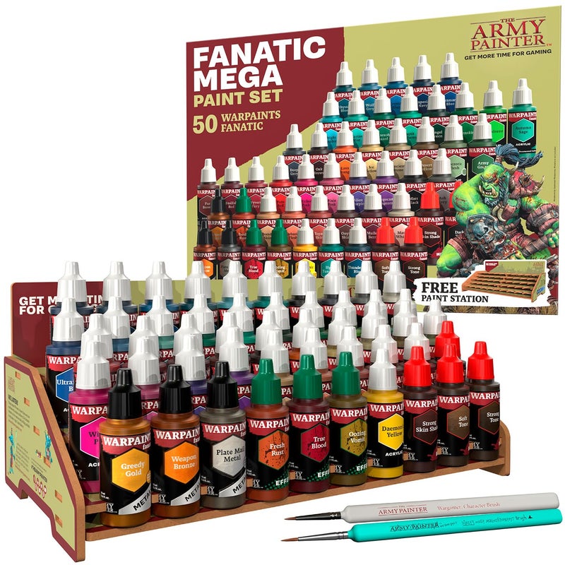 The Army Painter Warpaints Fanatic Mega Set Combo 50 x 18 mL Acrylic Paints incl Skin Tones Metallics Effects Washes 1 Free Paint Station 2 Brushes Model Paint for Warhammer DD - Image 2