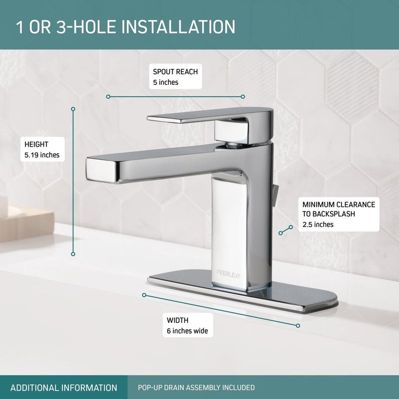 Peerless P1519LFM Xander Single Handle Bathroom with Metal Popup Drain Chrome - Image 3
