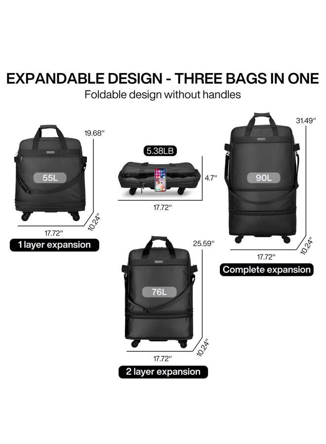 Hanke Suitcases with Wheels Expandable Foldable Luggage Bag Collapsible Rolling Travel Duffel Bag without Telescoping Handle Extra Large Rolling Bags(Black) - Image 2