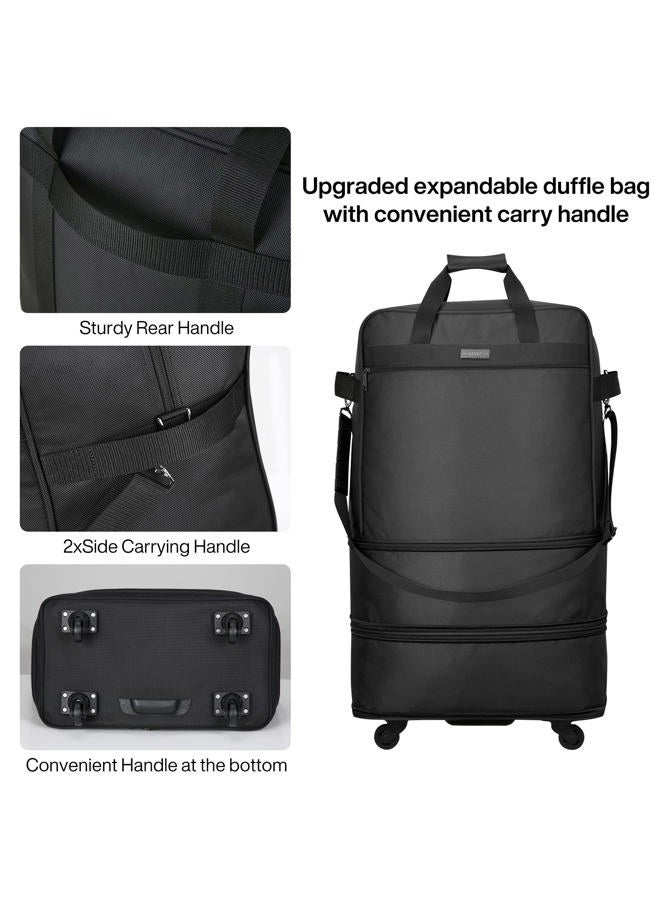 Hanke Suitcases with Wheels Expandable Foldable Luggage Bag Collapsible Rolling Travel Duffel Bag without Telescoping Handle Extra Large Rolling Bags(Black) - Image 3