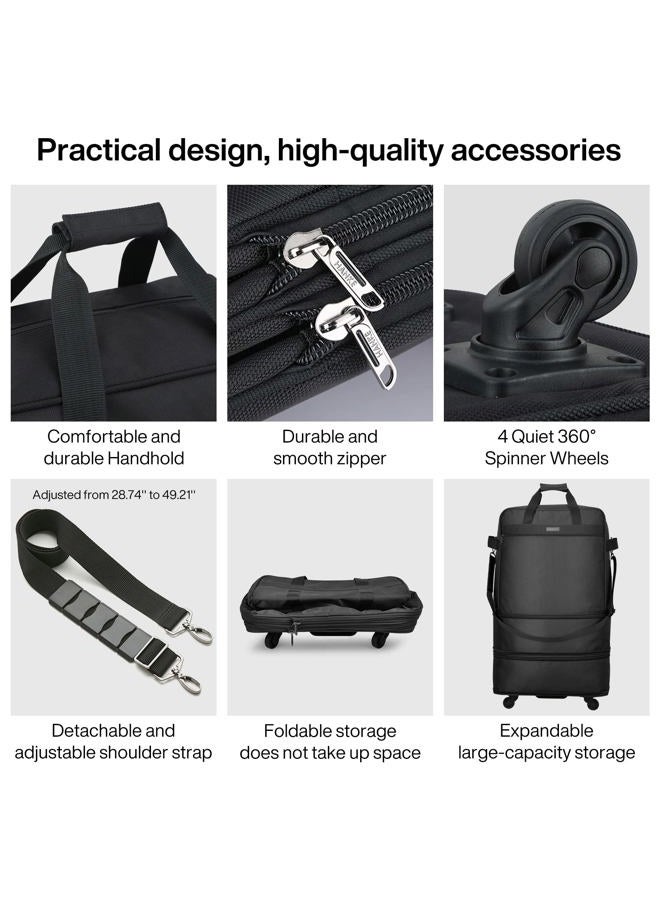 Hanke Suitcases with Wheels Expandable Foldable Luggage Bag Collapsible Rolling Travel Duffel Bag without Telescoping Handle Extra Large Rolling Bags(Black) - Image 4