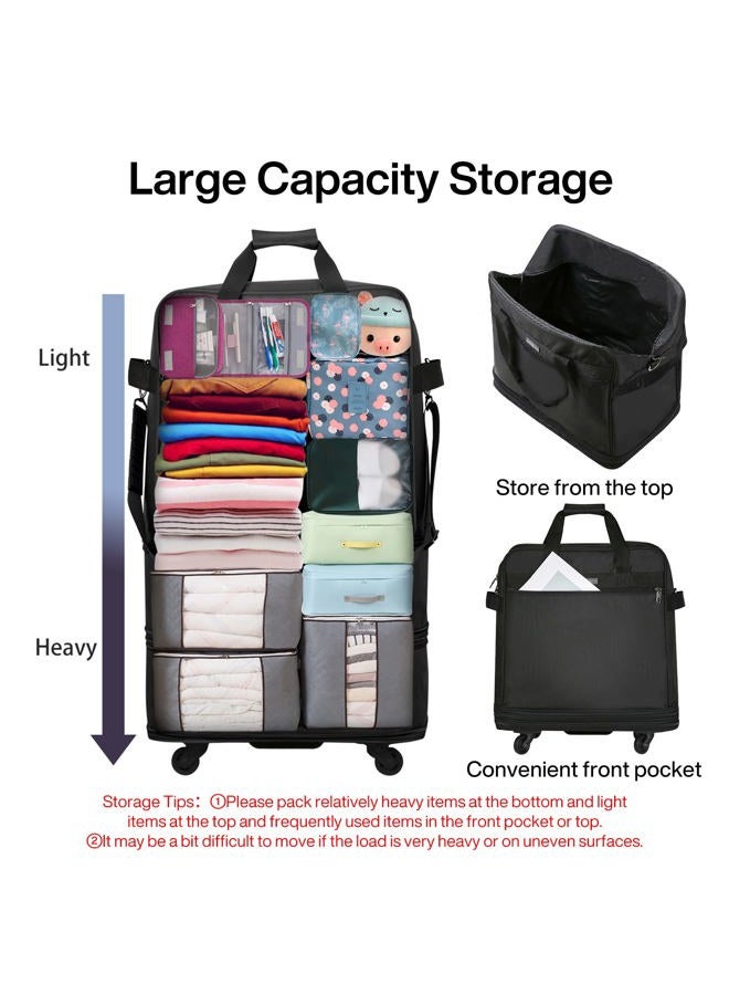 Hanke Suitcases with Wheels Expandable Foldable Luggage Bag Collapsible Rolling Travel Duffel Bag without Telescoping Handle Extra Large Rolling Bags(Black) - Image 5