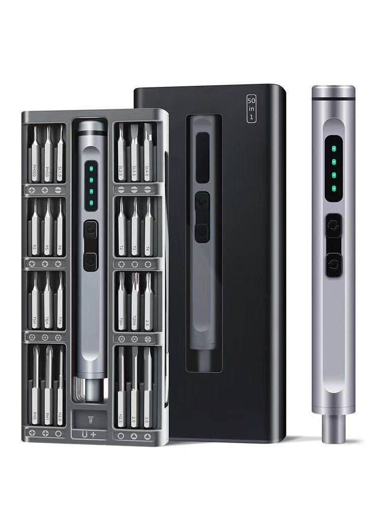 Neutral Mini Electric Screwdriver 50 in 1 Precision Power Screwdriver Set Cordless Pocket Screwdriver With 48 Magnetic Bits 1 Pliers 1 Pole Suitable For Repairs Phone Camera Laptop Watch Glasses Clocks Toy - Image 1